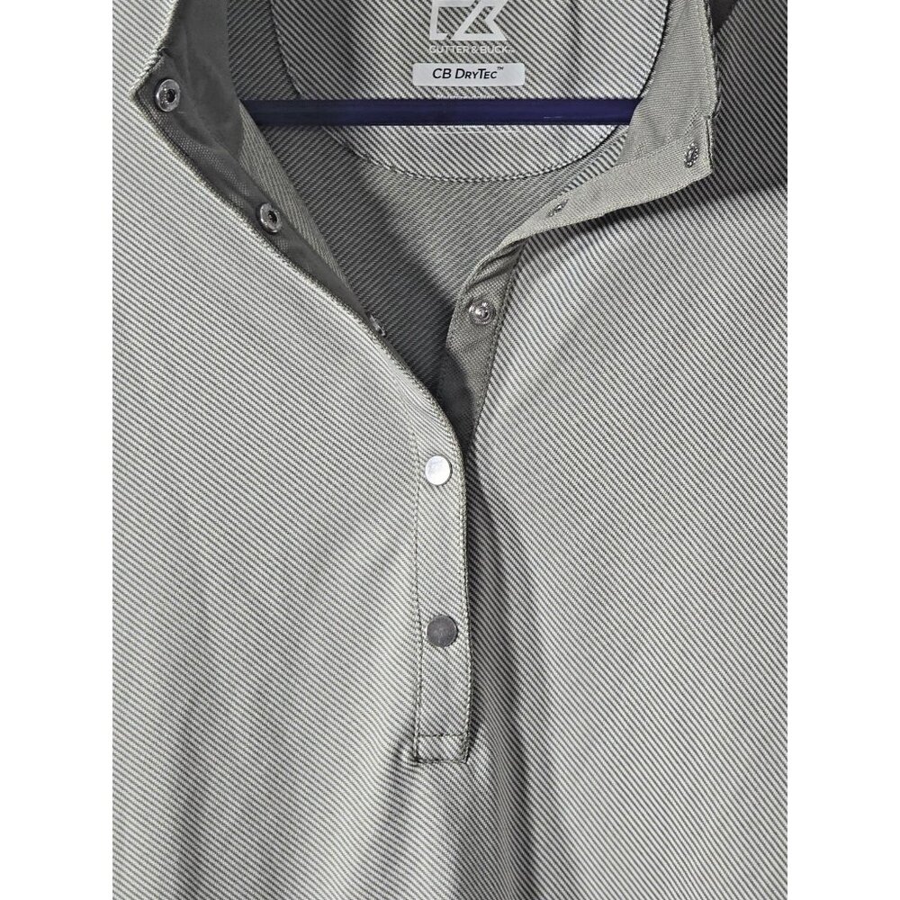 Cutter & Buck CB DryTec Men’s XL Snap Polo Gray Brown Stripe UV Quick-Dry - Picture 3 of 16